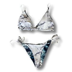 ZAFUL reversible marble and wave print triangle, tie bikini (M)